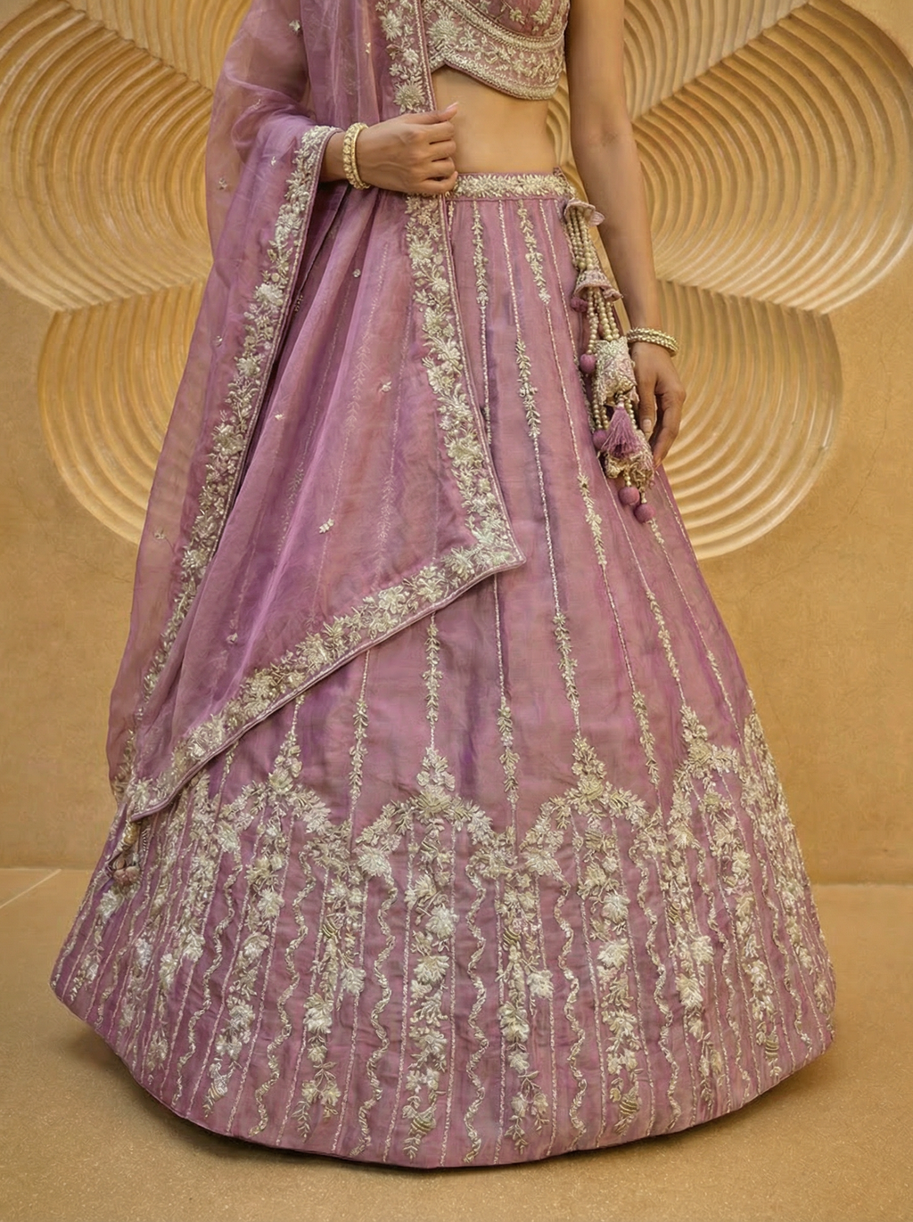 Pink Chiffon Lahenga with Zari Embroidery