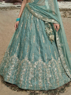 Turquoise Chiffon Lahenga with Zari Embroidery
