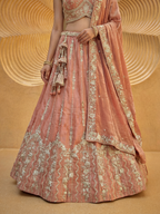 Rusty Orange Chiffon Lahenga with Zari Embroidery
