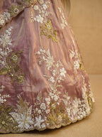Rosegold Tissue Lahenga with beads sequince Embroidery