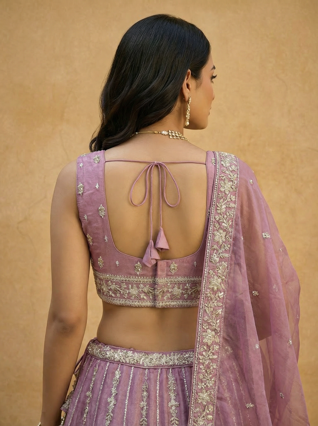 Pink Chiffon Lahenga with Zari Embroidery