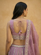 Pink Chiffon Lahenga with Zari Embroidery