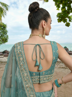 Turquoise Chiffon Lahenga with Zari Embroidery