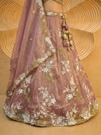Rosegold Tissue Lahenga with beads sequince Embroidery