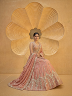 Rusty Orange Chiffon Lahenga with Zari Embroidery