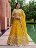 Mustard Tissue Lahenga with Mirror Sequince Embroidery
