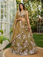 Gold Tissue Lahenga with beads sequince Embroidery