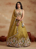 Mustard Tissue Lahenga with Moti Embroidery
