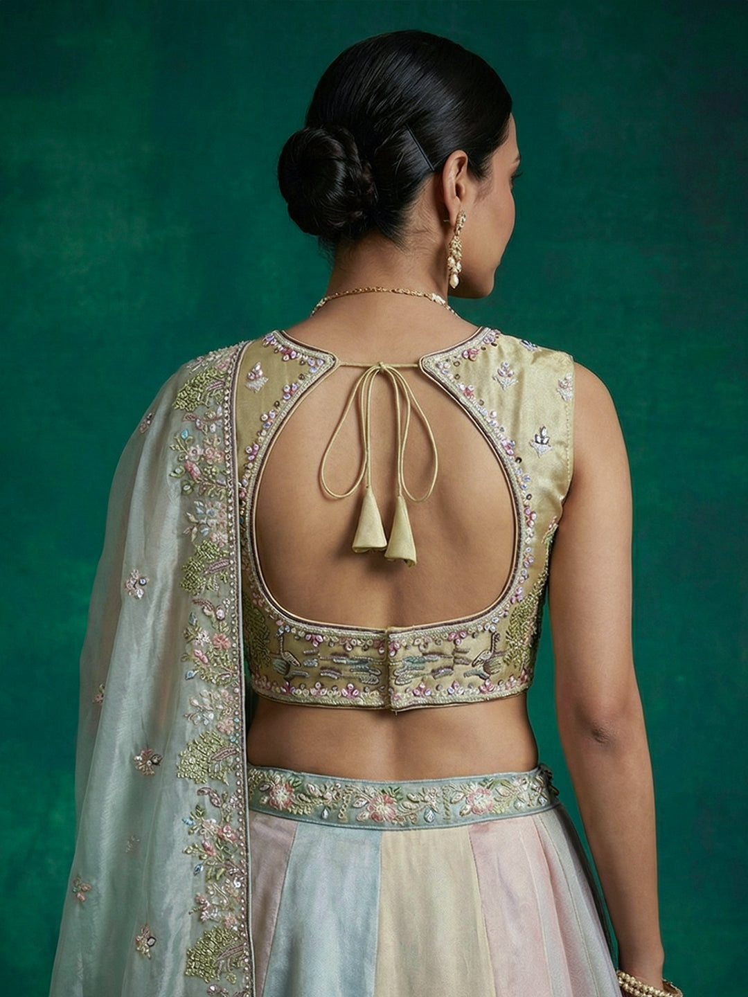 Multi-Color Organza Embroidered Lehenga Choli with Dupatta