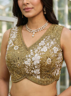 Gold Tissue Lahenga with beads sequince Embroidery