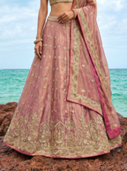 Rose Gold Tissue Lahenga with Sequince Embroidery