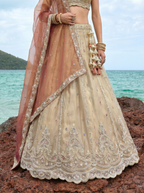 Rust Brown Tissue Lahenga with Beads & Zari Embroidery