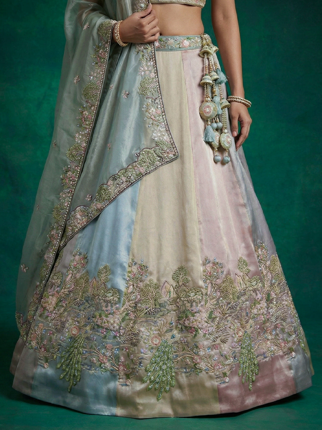 Multi-Color Organza Embroidered Lehenga Choli with Dupatta