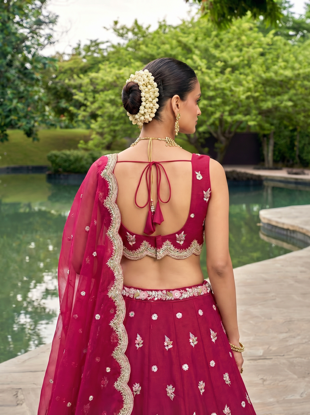 Rose Tissue Lahenga with Mirror Sequince Embroidery