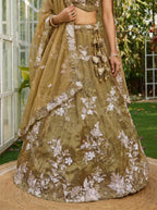 Gold Tissue Lahenga with beads sequince Embroidery