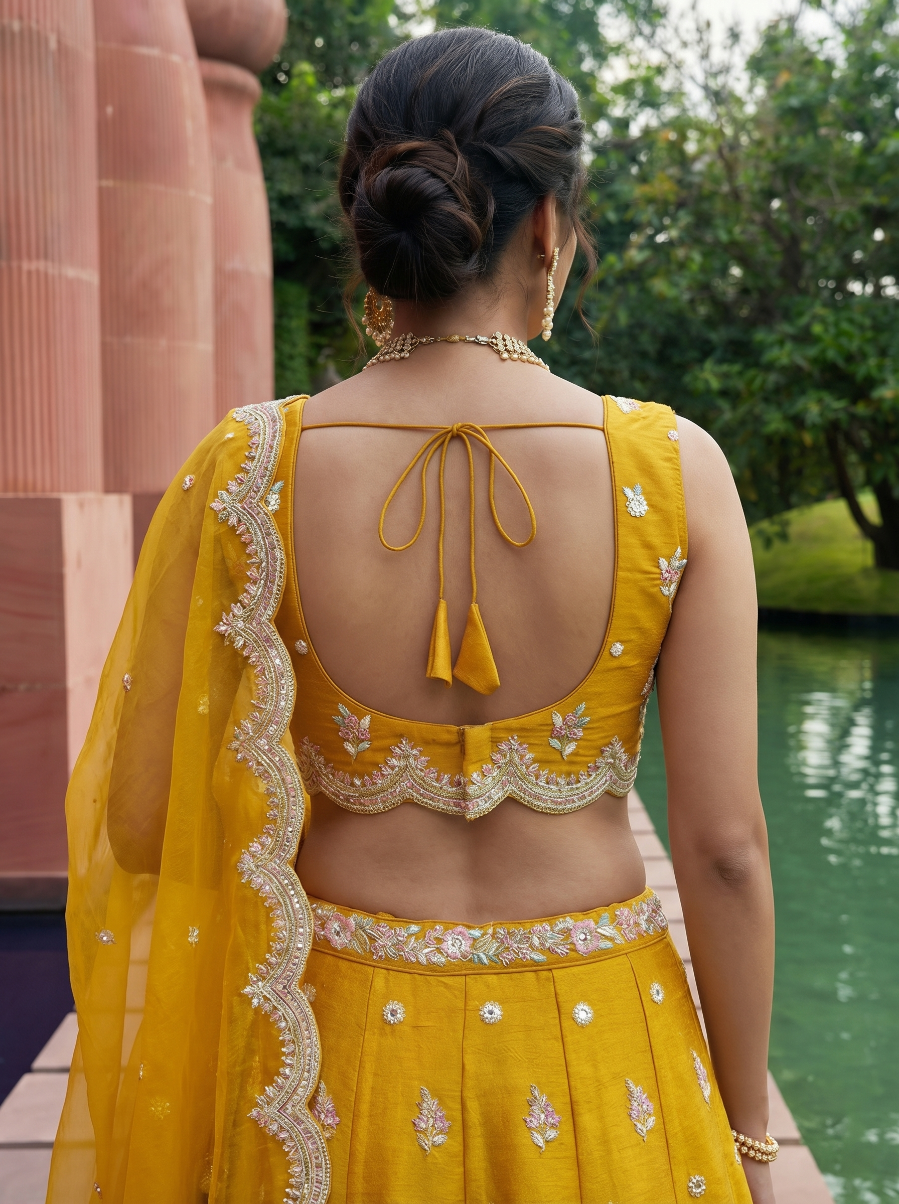 Mustard Tissue Lahenga with Mirror Sequince Embroidery