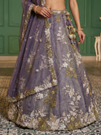 Shade of Purple Tissue Lahenga with beads sequince Embroidery