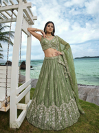 Pista Green Chiffon Lahenga with Zari Embroidery