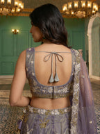 Shade of Purple Tissue Lahenga with beads sequince Embroidery