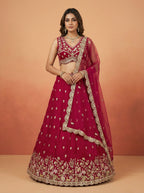 Pink Chinnon Silk Lahenga With Motif Sequince Embroidery