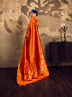 Orange Tussar Handloom Silk Saree