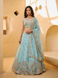 Light Blue Organza Lahenga with Zarkan & Sequince Embroidery
