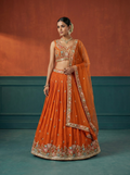 Orange Georgette Lahenga with Sequince Embroidery