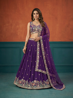 Purple Georgette Lahenga with Sequince Embroidery