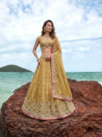 Mustard Tissue Lahenga with Sequince Embroidery