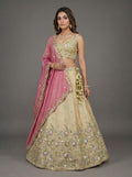 Beige Tissue Lahenga with Sequince Embroidery