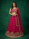 Pink Chinnon Silk Lahenga with Moti Sequince Embroidery