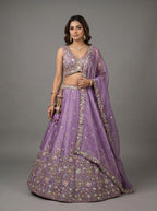 Lavender Tissue Lahenga with Sequince Embroidery