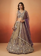 Shade of Purple Tissue Lahenga with Moti Embroidery