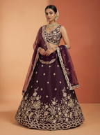 Wine Tissue silk Lahenga with Sequince Embroidery