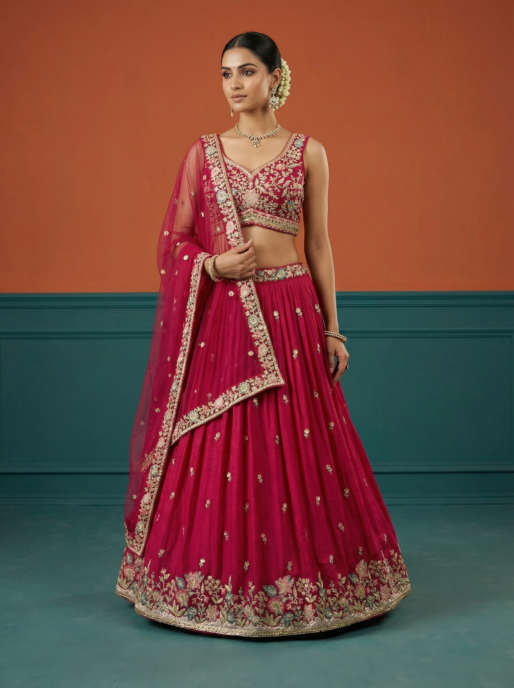 Deep Rani Georgette Lahenga with Sequince Embroidery