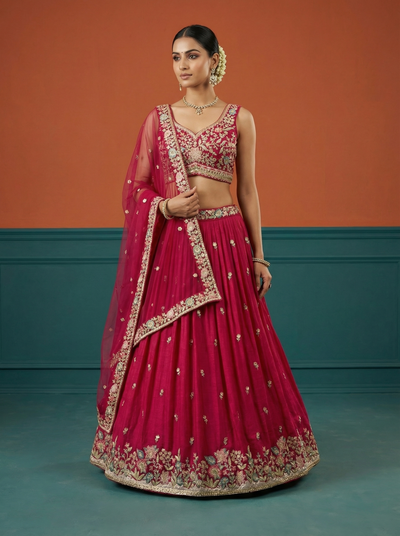 Deep Rani Georgette Lahenga with Sequince Embroidery