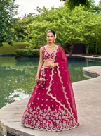 Rose Tissue Lahenga with Mirror Sequince Embroidery