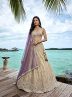 Purple Tissue Lahenga with Beads & Zari Embroidery