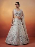 Silver Organza Lahenga with Swarovski Stones & Embroidery