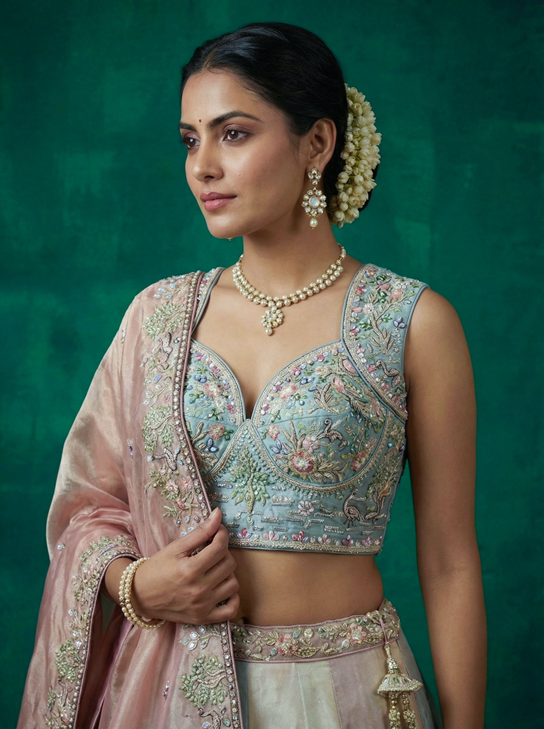 Multi-Color Organza Embroidered Lehenga Choli with Dupatta