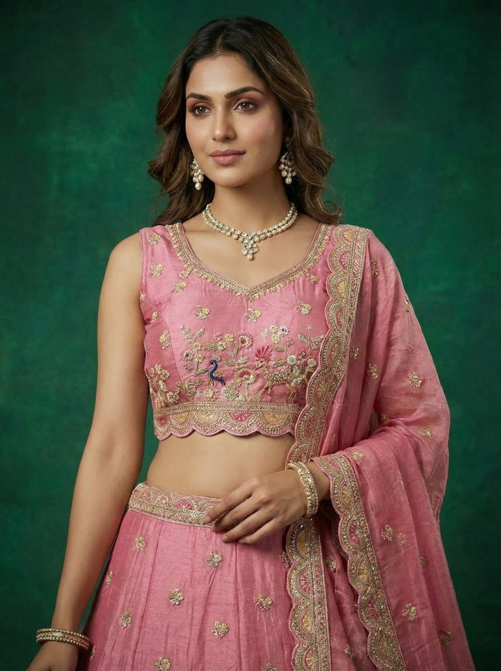 Pink Tissur Lahenga with Zarkan Embroidery