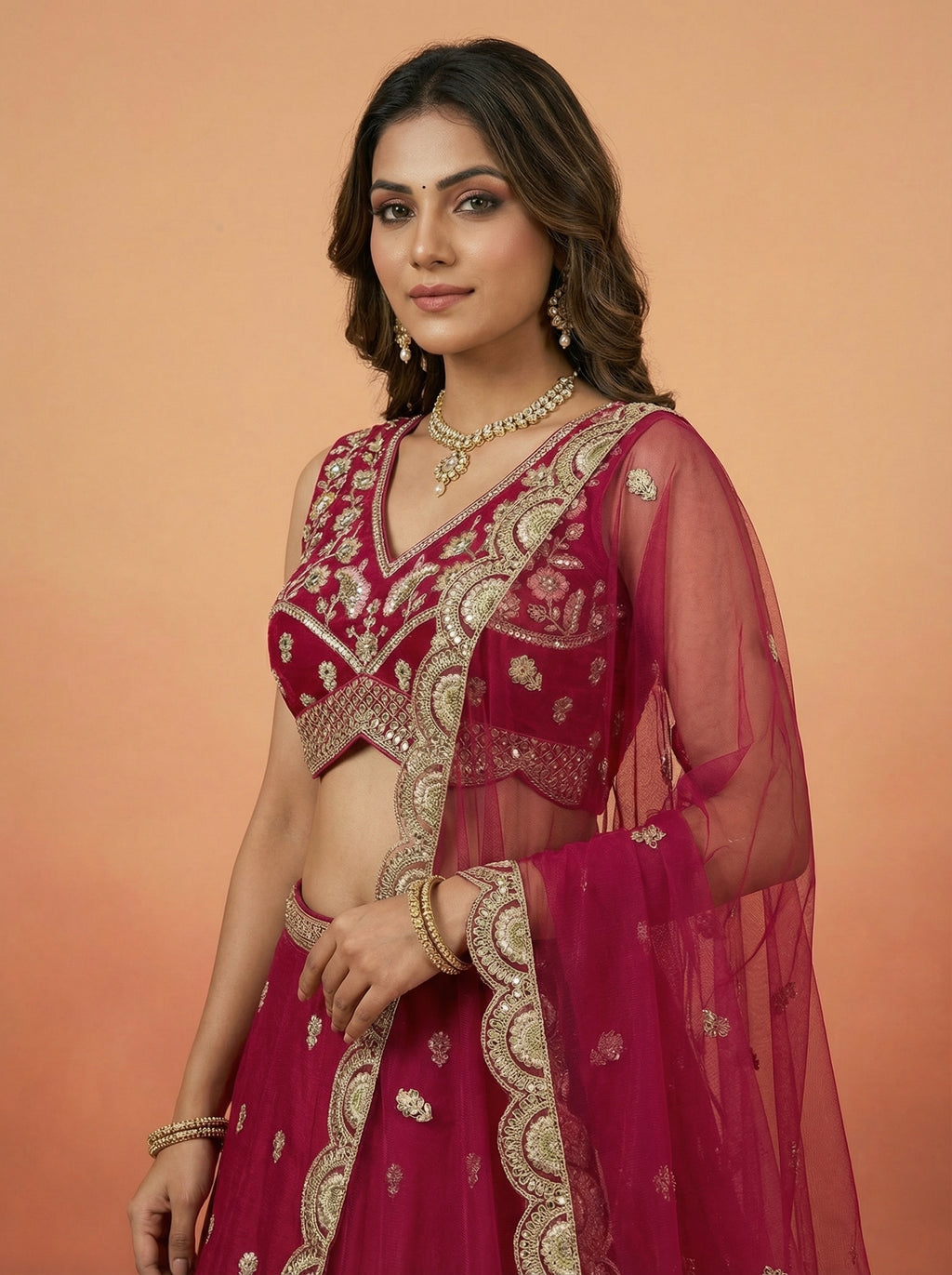 Pink Chinnon Silk Lahenga With Motif Sequince Embroidery