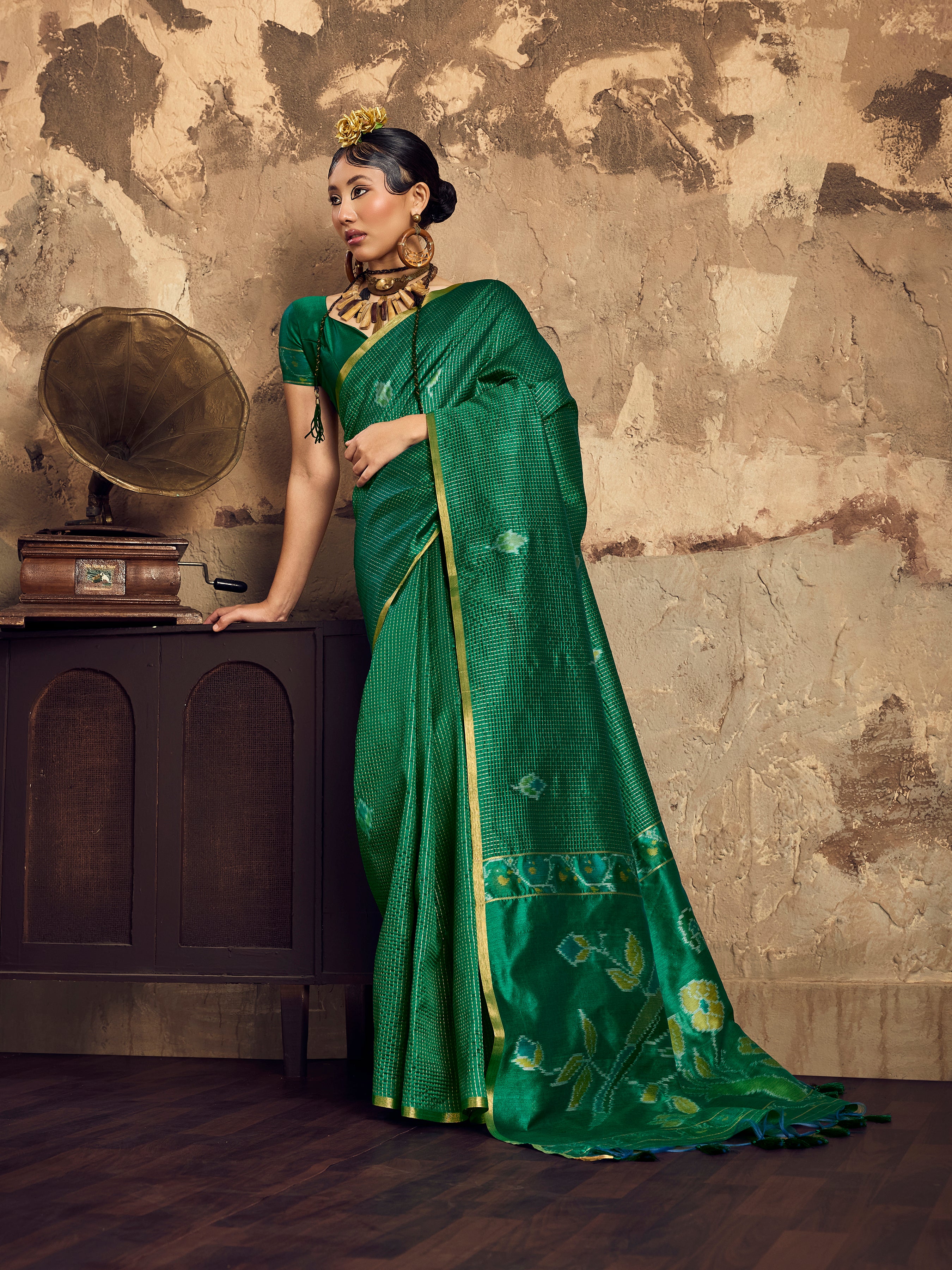 Green Tussar Handloom Silk Saree