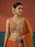 Orange Georgette Lahenga with Sequince Embroidery