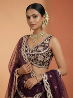 Wine Tissue silk Lahenga with Sequince Embroidery