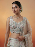 Silver Organza Lahenga with Swarovski Stones & Embroidery