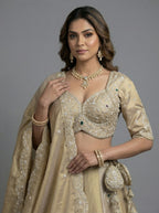 Golden Tissue Lahenga with Beads Embroidery