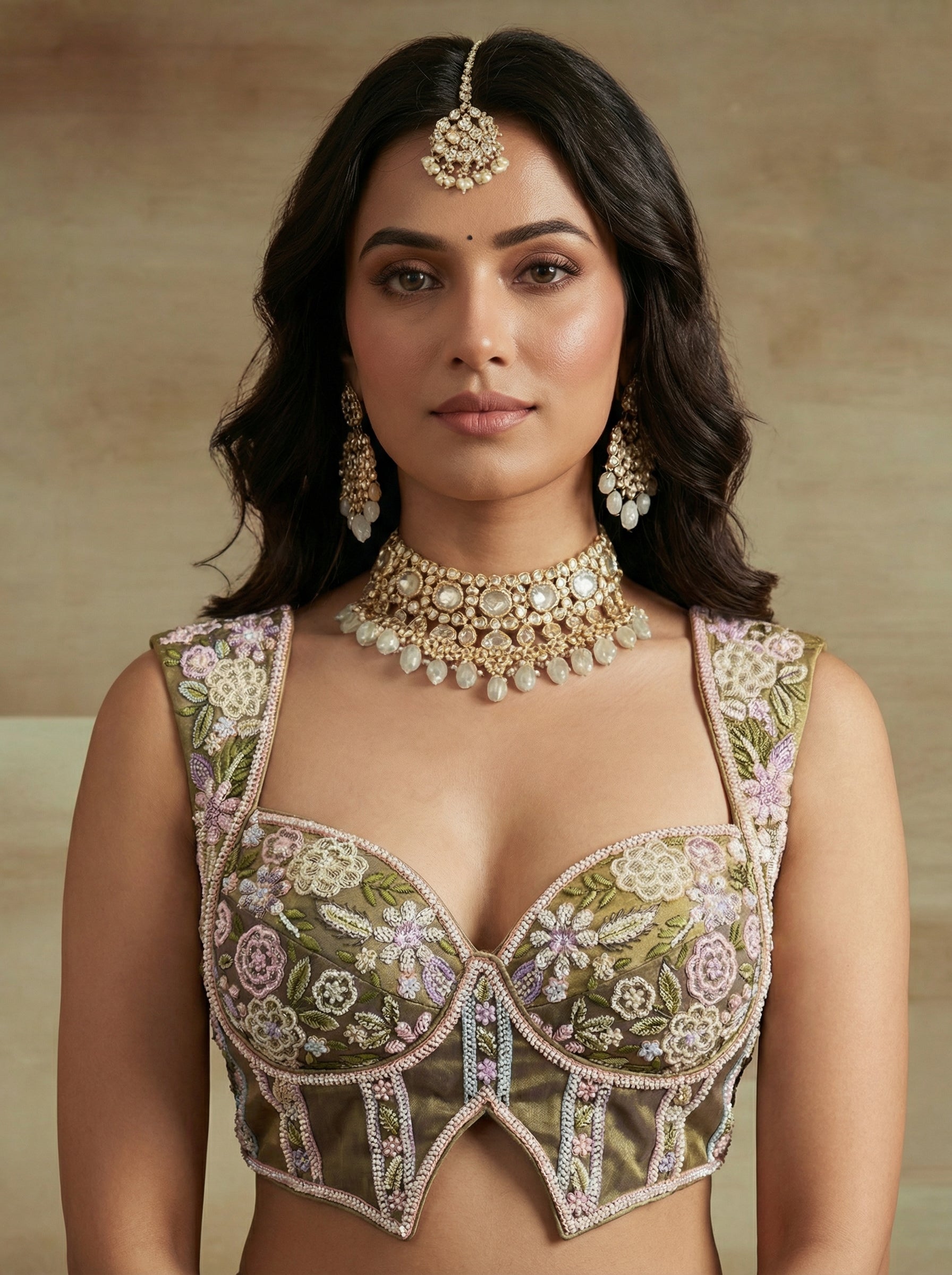Shade of Purple Tissue Lahenga with Moti Embroidery