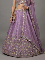 Lavender Tissue Lahenga with Sequince Embroidery