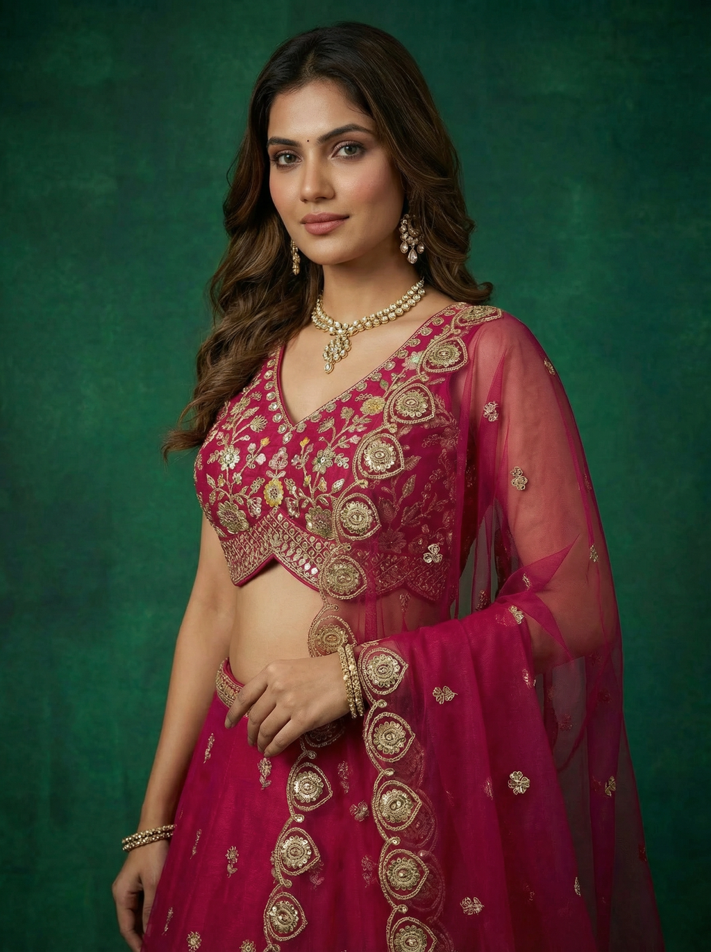 Pink Chinnon Silk Lahenga with Moti Sequince Embroidery